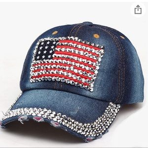 New American Flag Baseball Cap Sparkle Rhinestone USA Flag Deim Hip Hop Hat
